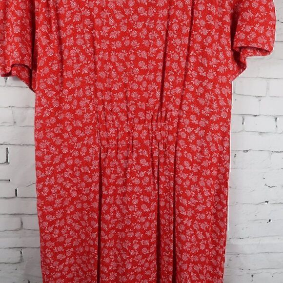 VINTAGE ATINA BY KAREN CROSBY RED FLORAL SHORT SLEEVE BUTTON DOWN MAXI DRESS - Picture 8 of 9
